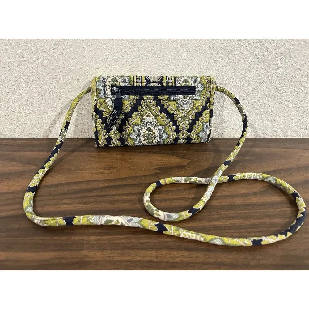 Vera Bradley Crossbody Trifold Wallet Purse Small Green Blue Paisley‎ Strap